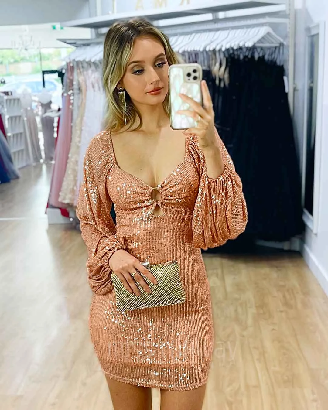 Morgan Sequin Mini Dress - Rose Gold 3 Morgan Sequin Mini Dress - Rose Gold