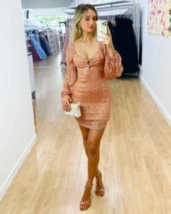 Morgan Sequin Mini Dress - Rose Gold 10 Morgan Sequin Mini Dress - Rose Gold -Curvy Charm Store Morgan Sequin Mini Dress Front Rose Gold