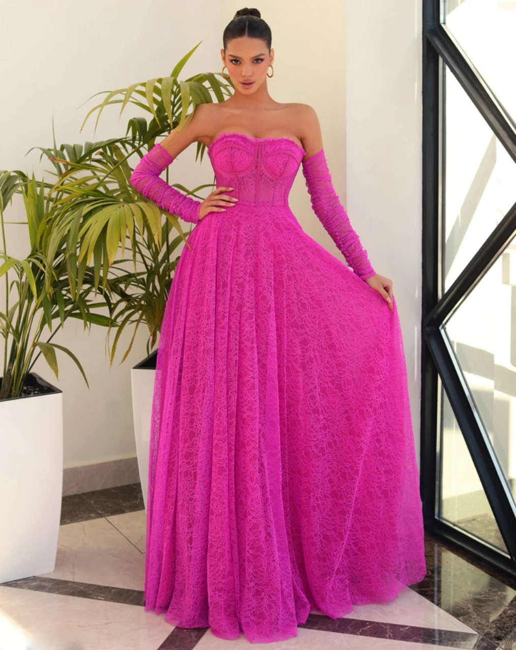 Helena Strapless Lace Gown - Magenta 4 Helena Strapless Lace Gown - Magenta - Image 2