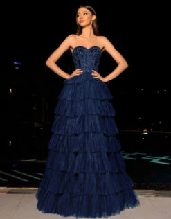 Celeste Layered Strapless Ball Gown - Navy