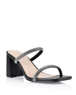 Nattie Diamante Heels - Black -Curvy Charm Store Nattie Diamante Heels Side Front Black