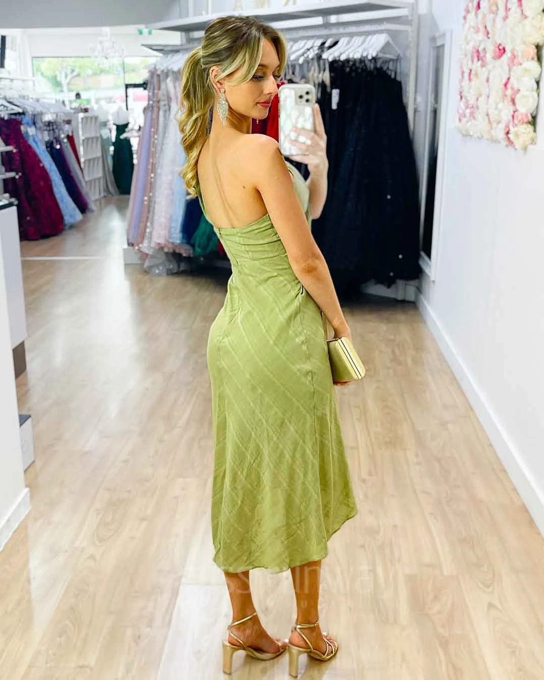 Olivia One Shoulder Midi Dress - Sage 7 Olivia One Shoulder Midi Dress - Sage - Image 5