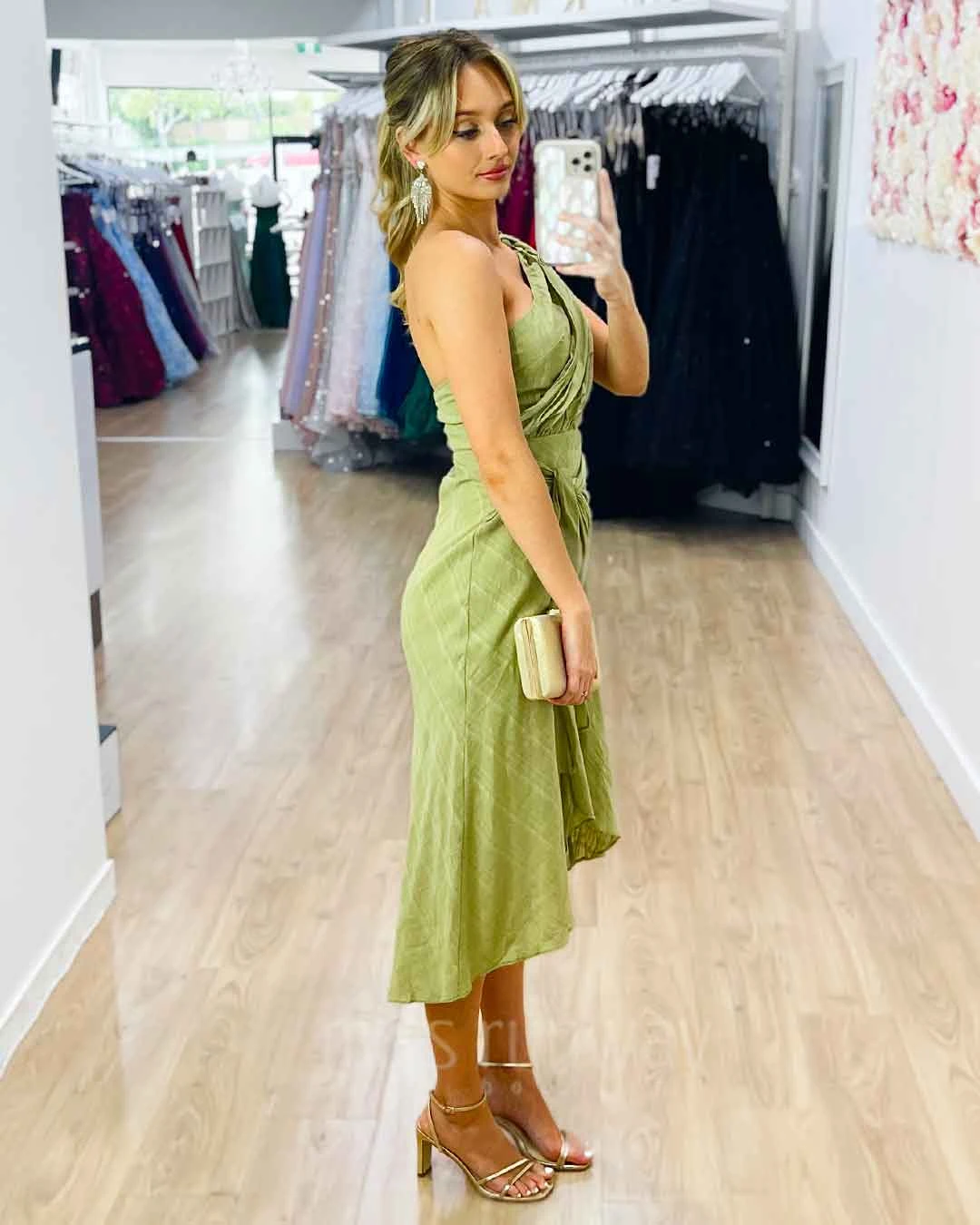 Olivia One Shoulder Midi Dress - Sage 5 Olivia One Shoulder Midi Dress - Sage - Image 3