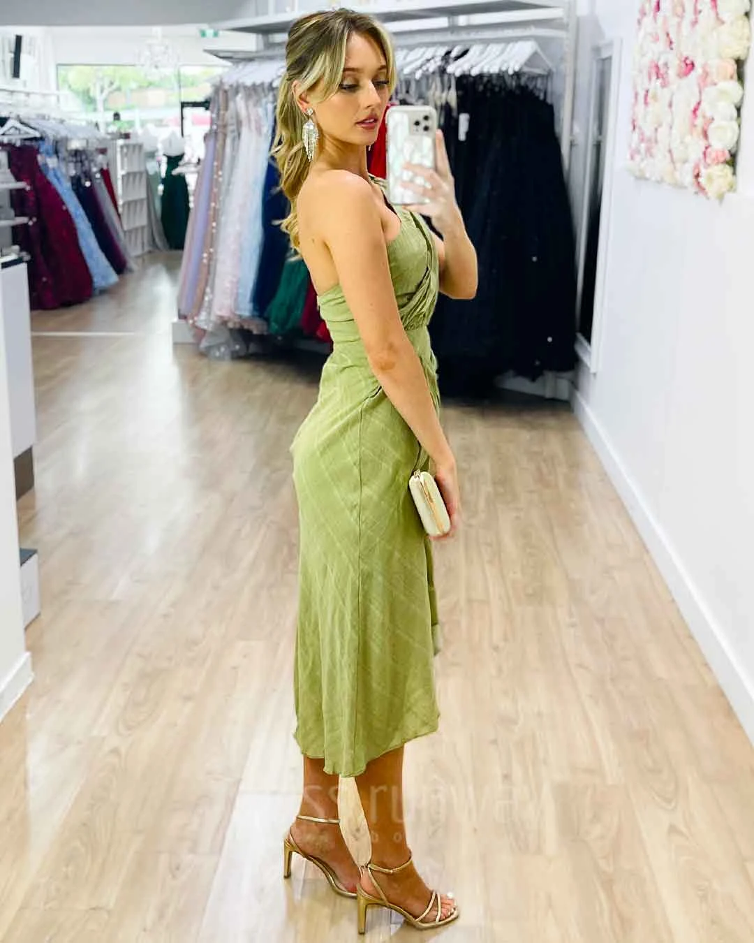 Olivia One Shoulder Midi Dress - Sage 6 Olivia One Shoulder Midi Dress - Sage - Image 4
