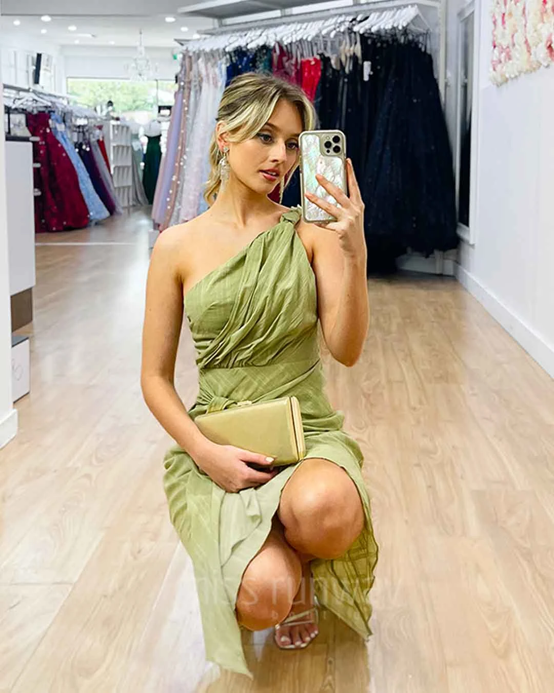 Olivia One Shoulder Midi Dress - Sage 8 Olivia One Shoulder Midi Dress - Sage - Image 6