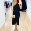 Olivia One Shoulder Midi Dress - Black 1 Olivia One Shoulder Midi Dress - Black -Curvy Charm Store Olivia One Shoulder Midi Front Black