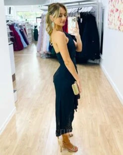 Olivia One Shoulder Midi Dress - Black -Curvy Charm Store Olivia One Shoulder Midi Side Black