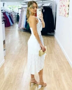 Olivia One Shoulder Midi Dress - White -Curvy Charm Store Olivia One Shoulder Midi Side White