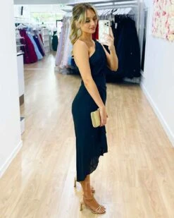 Olivia One Shoulder Midi Dress - Black -Curvy Charm Store Olivia One Shoulder Midi Sideview Black