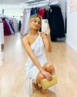 Olivia One Shoulder Midi Dress - White -Curvy Charm Store Olivia One Shoulder Midi Sit White