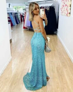 Paige Sequin Gown - Aqua Blue [SAMPLE] -Curvy Charm Store Paige Sequin Gown Back Aqua Blue 026d71b8 e23e 422e b0fb 45b6c269b0e5