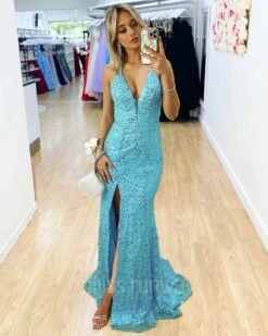 Paige Sequin Gown - Aqua Blue [SAMPLE] -Curvy Charm Store Paige Sequin Gown Front 1 Aqua Blue d4da39b6 be88 43c2 9b7c 192405911b12