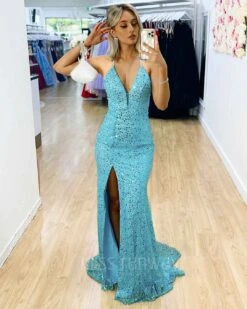 Paige Sequin Gown - Aqua Blue [SAMPLE] -Curvy Charm Store Paige Sequin Gown Front 2 Aqua Blue 03fb5fbe 7f06 4e22 a202 313fbe78d5bc