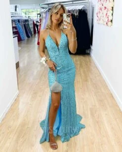 Paige Sequin Gown - Aqua Blue [SAMPLE]