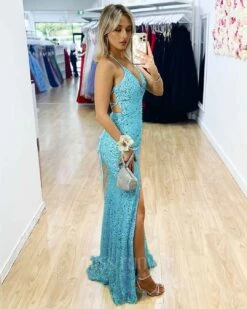 Paige Sequin Gown - Aqua Blue [SAMPLE] -Curvy Charm Store Paige Sequin Gown Side Aqua Blue a30eb888 1bb1 4616 8d68 17f5a5cd9b3c