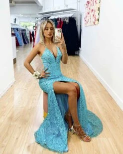 Paige Sequin Gown - Aqua Blue [SAMPLE] -Curvy Charm Store Paige Sequin Gown Sitting Front Aqua Blue 9a995d66 5300 45c8 820a 2854787a59de