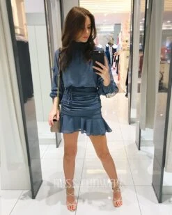 Piper Dress - Steel Blue -Curvy Charm Store Piper Dress Front Steel Blue