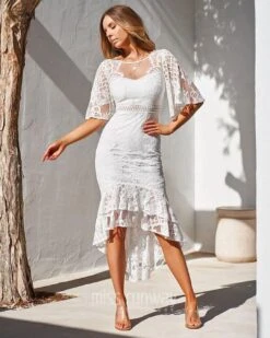 Reyna Lace Midi Dress - White -Curvy Charm Store REYNA FRONT WHITE d4df3eed 32ac 4b49 a11f e412fc271a72