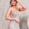 Ramona Strapless Beaded Gown - Silver/Nude -Curvy Charm Store Ramona.silver.side .close
