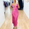 Rebecca Midi Dress - Pink 2 Rebecca Midi Dress - Pink -Curvy Charm Store Rebecca Satin Midi Dress Front Pink