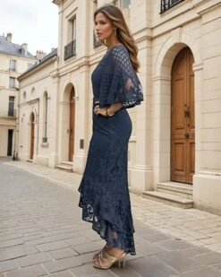 Reyna Lace Midi Dress - Steel Blue [EXCLUSIVE] -Curvy Charm Store Reyna.steel .side