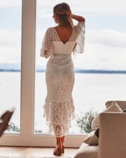 Reyna Lace Midi Dress - White -Curvy Charm Store ReynaDress White back