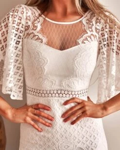 Reyna Lace Midi Dress - White -Curvy Charm Store ReynaDress White close.front .2