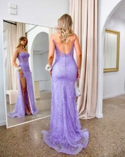 Riley Corset Lace Gown - Lilac 20 Riley Corset Lace Gown - Lilac -Curvy Charm Store Riley Corset Lace Gown Back Lilac