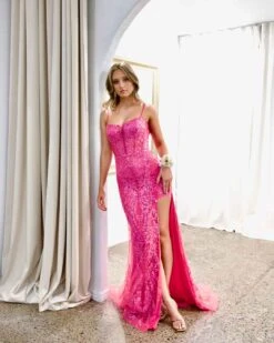 Riley Corset Lace Gown - Fuchsia 16 Riley Corset Lace Gown - Fuchsia -Curvy Charm Store Riley Corset Lace Gown Front 1 Fuchsia