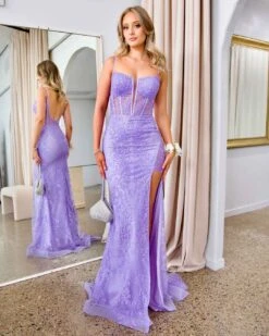 Riley Corset Lace Gown - Lilac 17 Riley Corset Lace Gown - Lilac -Curvy Charm Store Riley Corset Lace Gown Front 1 Lilac