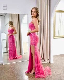 Riley Corset Lace Gown - Fuchsia 21 Riley Corset Lace Gown - Fuchsia -Curvy Charm Store Riley Corset Lace Gown Side Fuchsia