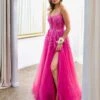 Iris Corset Sequin Tulle Gown - Fuchsia -Curvy Charm Store Riley Corset Sequin Tulle Gown Front Fuchsia