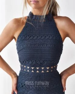 Rivers Midi Lace Dress - Steel Blue -Curvy Charm Store Rivers Close Up Steel Blue
