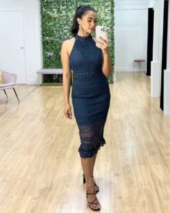 Rivers Midi Lace Dress - Steel Blue -Curvy Charm Store Rivers Midi Lace Dress Steel Blue 2