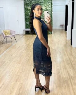 Rivers Midi Lace Dress - Steel Blue -Curvy Charm Store Rivers Midi Lace Dress Steel Blue 3