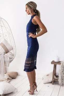 Rivers Midi Lace Dress - Navy -Curvy Charm Store Rivers Midi Lace Dress Side Navy