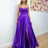 Rosie Strapless Satin Gown - Purple -Curvy Charm Store Rosie satin gown front purple