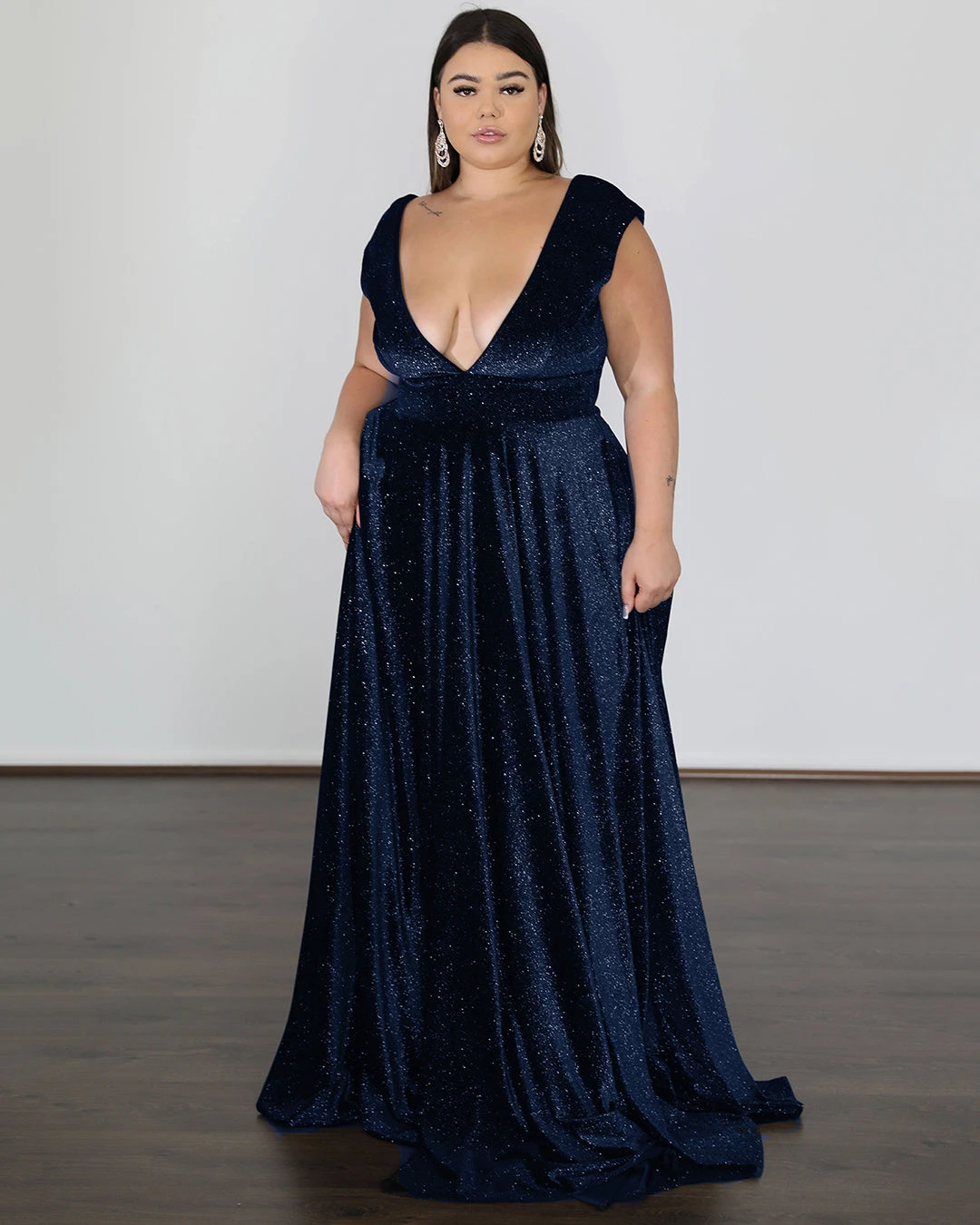 Sabrina Glittery Velvet Gown - Navy Glitter 3 Sabrina Glittery Velvet Gown - Navy Glitter