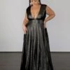 Sabrina Stretch Shimmer Gown - Black -Curvy Charm Store SabrinaShimmerBlack