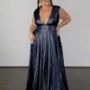 Sabrina Stretch Shimmer Gown - Midnight Navy 1 Sabrina Stretch Shimmer Gown - Midnight Navy -Curvy Charm Store SabrinaShimmerMidnight