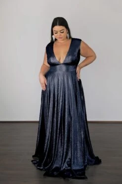 Sabrina Stretch Shimmer Gown - Midnight Navy