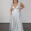 Sabrina Stretch Shimmer Gown - Crystal White 2 Sabrina Stretch Shimmer Gown - Crystal White -Curvy Charm Store SabrinaShimmerWhite