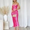 Sadie Maxi Dress - Hot Pink -Curvy Charm Store Sadie Satin Maxi Dress Front 1 Hot Pink