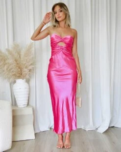 Sadie Maxi Dress - Hot Pink 30 Sadie Maxi Dress - Hot Pink -Curvy Charm Store Sadie Satin Maxi Dress Front 2 Hot Pink