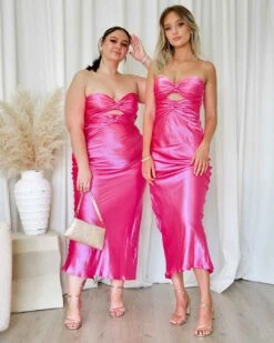 Sadie Maxi Dress - Hot Pink 29 Sadie Maxi Dress - Hot Pink -Curvy Charm Store Sadie Satin Maxi Dress Front Kiara Paige Hot Pink