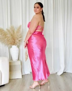 Sadie Maxi Dress - Hot Pink 24 Sadie Maxi Dress - Hot Pink -Curvy Charm Store Sadie Satin Maxi Dress Side Kiara Hot Pink