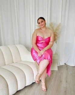 Sadie Maxi Dress - Hot Pink 28 Sadie Maxi Dress - Hot Pink -Curvy Charm Store Sadie Satin Maxi Dress Sitting Kiara Hot Pink