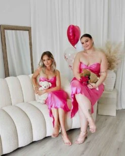 Sadie Maxi Dress - Hot Pink 31 Sadie Maxi Dress - Hot Pink -Curvy Charm Store Sadie Satin Maxi Dress Sitting Paige Kiara Hot Pink