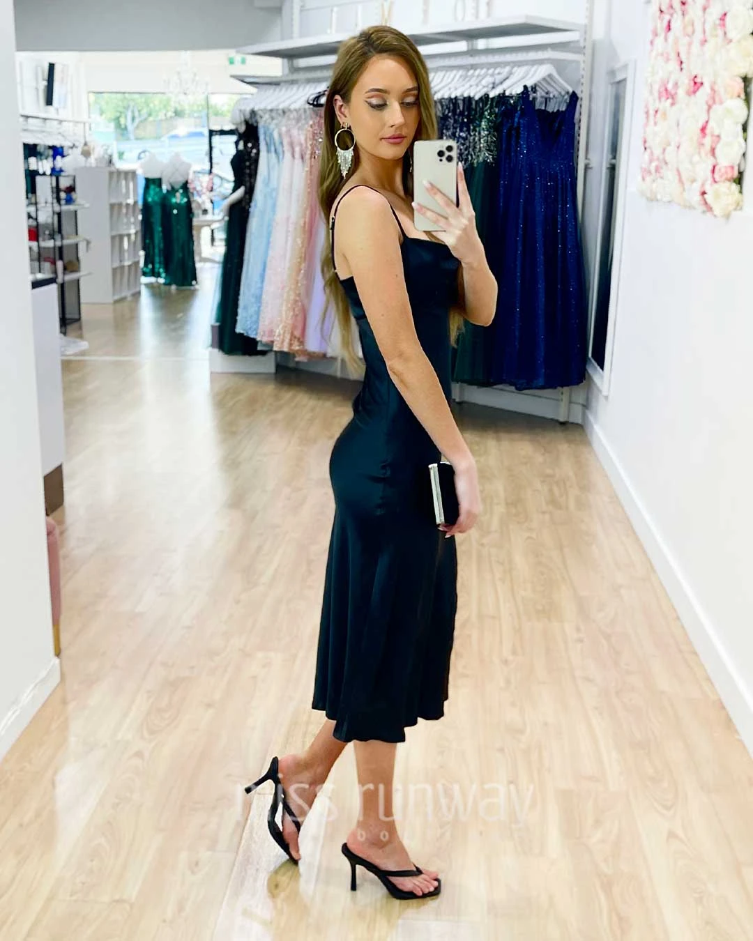 Sandrine Satin Midi Dress - Black 4 Sandrine Satin Midi Dress - Black - Image 2