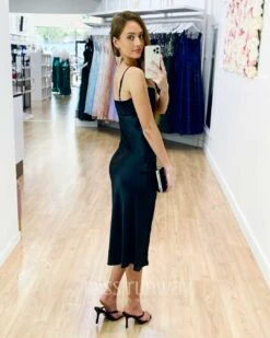 Sandrine Satin Midi Dress - Black 13 Sandrine Satin Midi Dress - Black -Curvy Charm Store Sandrine Satin Midi Dress Side Black